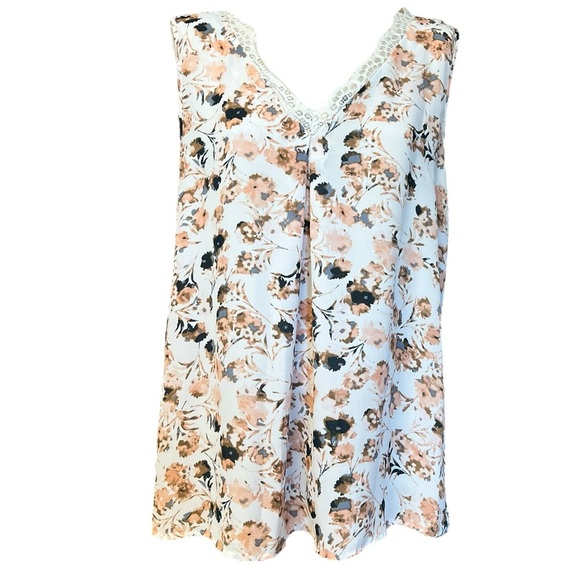 Pleione Large Floral Sleeveless Blouse Lace Silky Tank Shirt Romantic Feminine - Picture 2 of 9